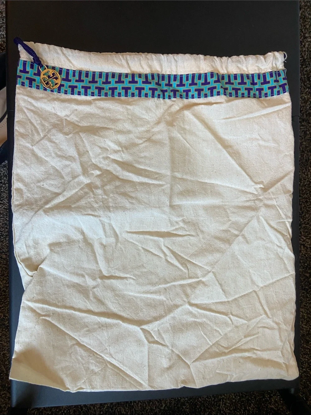 Tory Burch Patterned Canvas Drawstring Dust Bag - Blue & Teal Trim